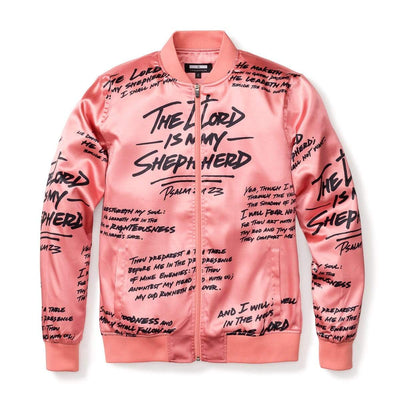 Psalm 23 Rose Gold Bomber Jacket (Black Writing) - 316collection