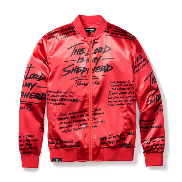 Psalm 23 Bomber Jacket - Satin Red - 316collection