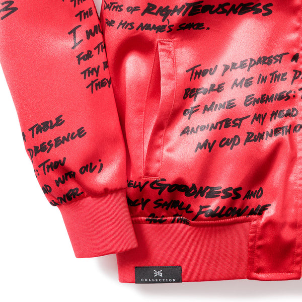 Psalm 23 Bomber Jacket - Satin Red - Limited Edition - 316collection