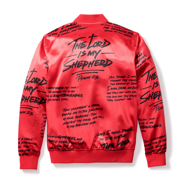 Psalm 23 Bomber Jacket - Satin Red - 316collection